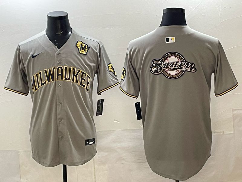 Men 2025 Milwaukee Brewers Blank Grey Game Nike MLB Jersey style 05